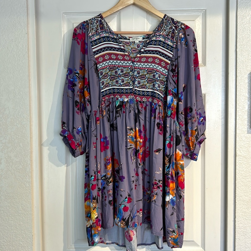 Umgee Floral Bohemian Hippie Mini Dreamcatcher Dress